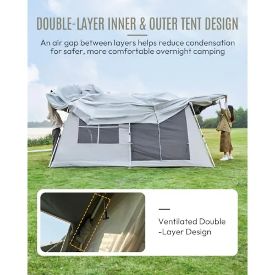 8 Person Instant Tent, Large Aluminum Alloy Cabin Tent, Double Layer Full Rainfly Waterproof 4 Season Shelter, Huge Interior wit