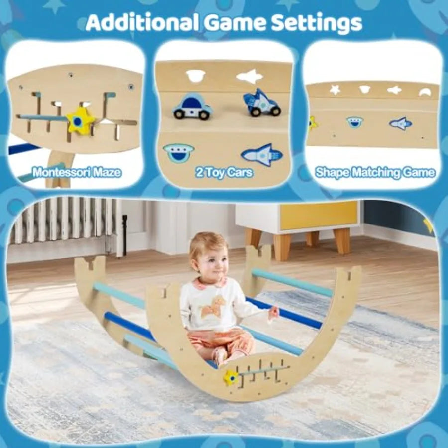 Pikler Triangle Set 9-in-1 Foldable Baby Climbing Toys Wood Montessori Climbing Set for Learning and Motor Skills Indoo