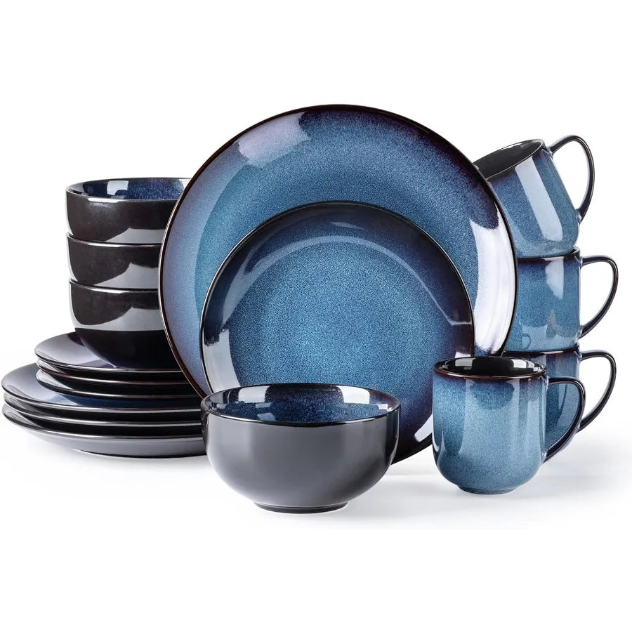 Ceramic Dinnerware Sets for 416Piece Reactive Glaze Plates and Bowls Set with Mugs Highly Chip and Crack Resistant Dishwasher M