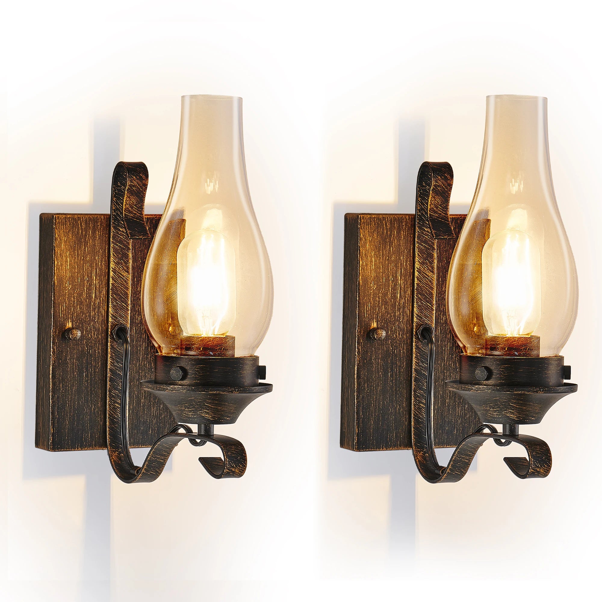 2PCS Vintage Industrial Wall Sconces Black Gold Finish Clear Glass Shade  E26 Base for Bedroom Living Room Hallway No Bulbs
