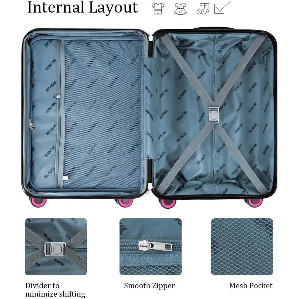 3-Piece Luggage Set: 20/24/28 with Combination Lock, Large Spinner Wheels, Unisex Travel Suitcase, Pink