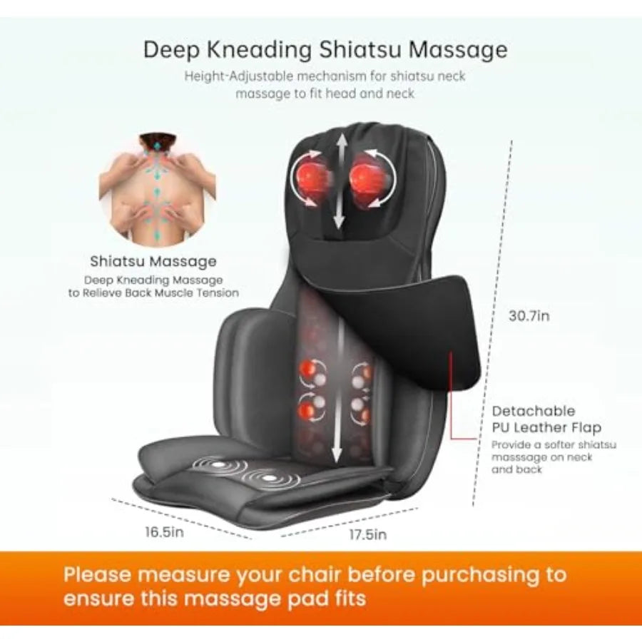 Shiatsu Back Massager with Heat 3D Kneading Massage Chair Pad for Neck and Back Pain Relief Deep Tissue Massage Pad in Black fo