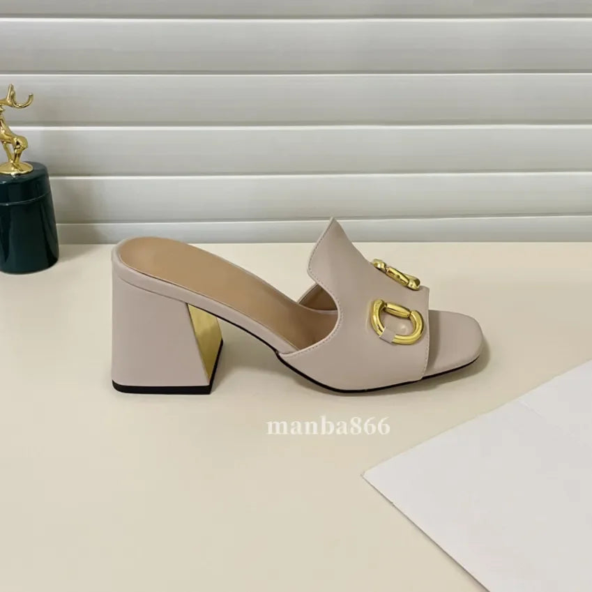 2025 Luxury Designer Sandals High Mid Low Heels Female Sandale Womens Fashion Luxe Leather Casual Summer Shoes Slides Slippers P