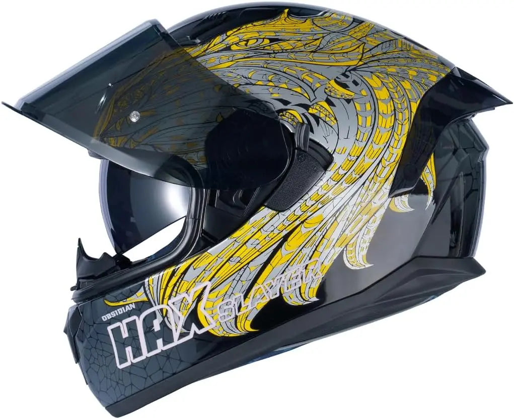 Obsidian Full Face Dual Visor Adult Motorcycle Helmet for Motorbike Street Bike with Pinlock Ready DOT Approved Slayer Gold M