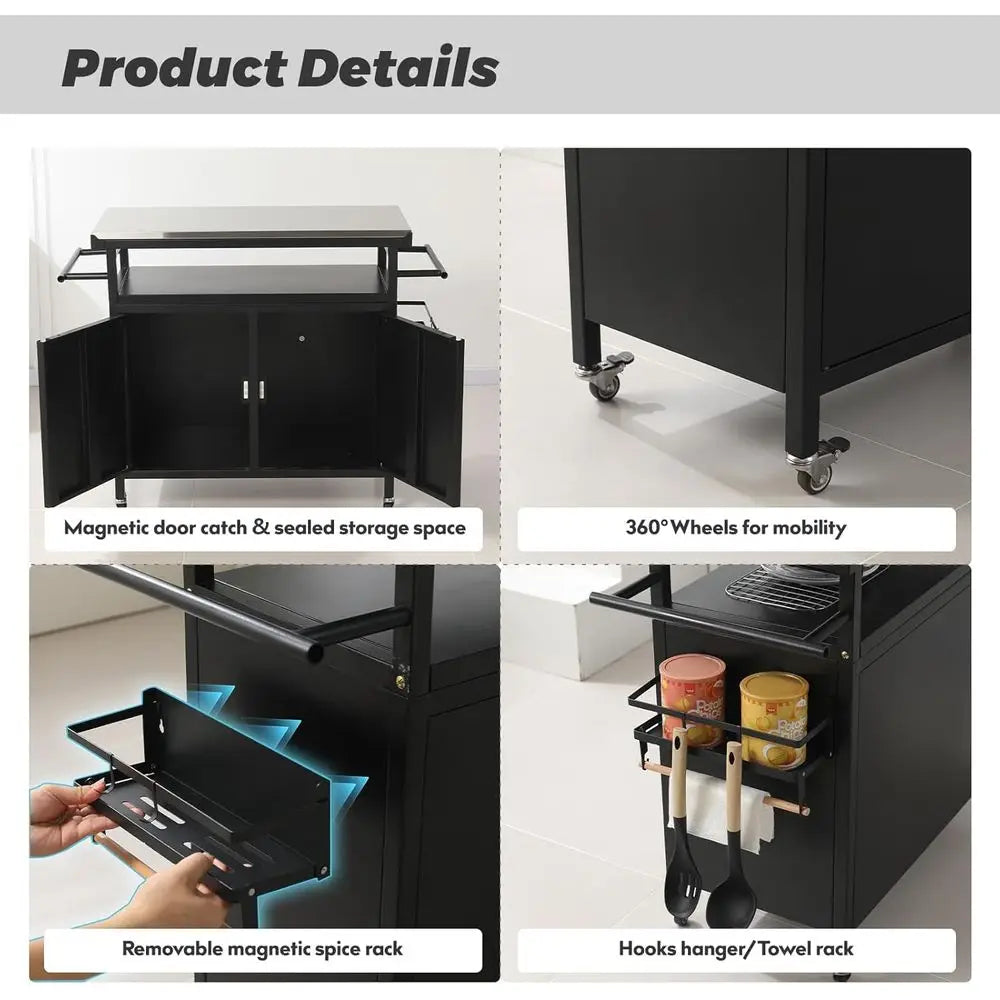 Nexaio XL Rolling Bar Grill Cart Outdoor Patio urniture, Outdoor Grill Table with StainlSteel Top or Kitchen Prep and Outdoor St