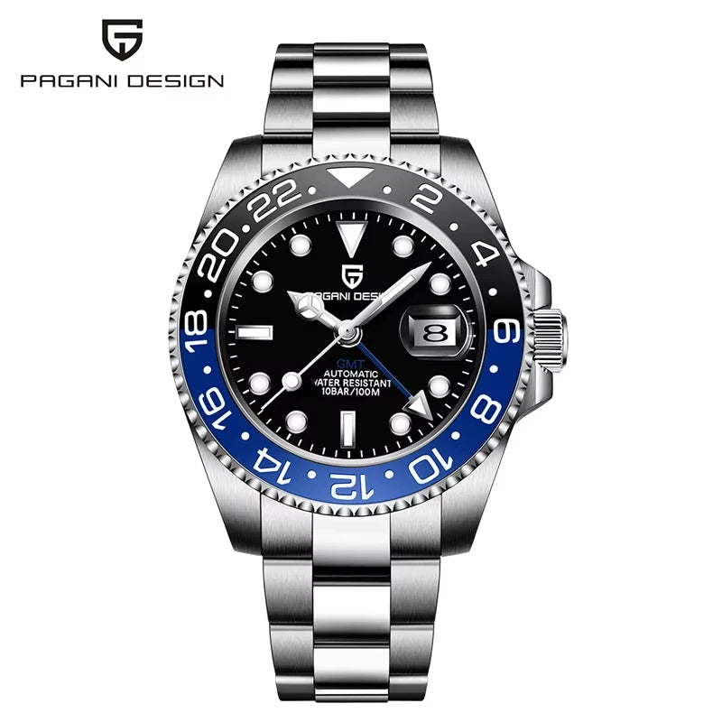 40mm GMT Men Watch PAGANI DESIGN Top Brand 1662 Mechanical Wristwatch Luxury Business 100M Waterproof Automatic Watches for Men
