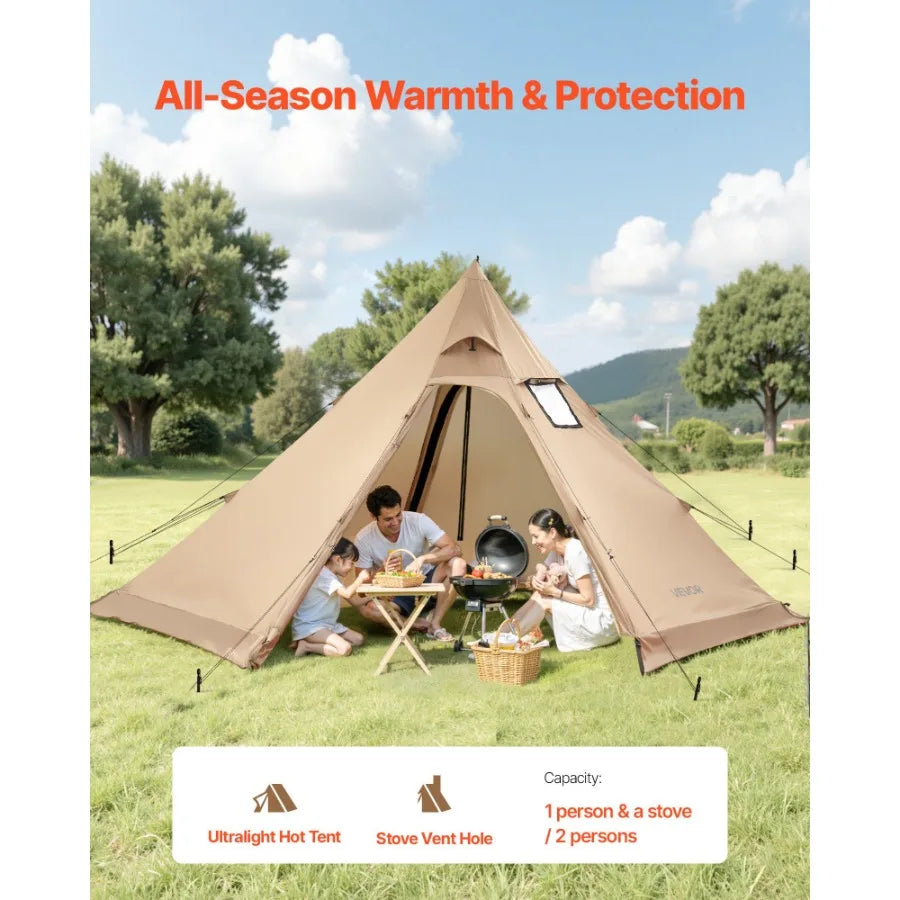4 Person Portable Winter Tipi Tent with Stove Jack Waterproof Canvas 4 Season Shelter for Hiking Fishing Backpacking M Size Lig