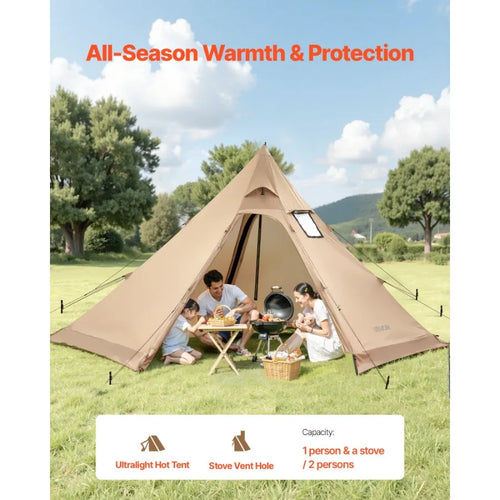 4 Person Portable Winter Tipi Tent with Stove Jack Waterproof Canvas 4 Season Shelter for Hiking Fishing Backpacking M Size Lig