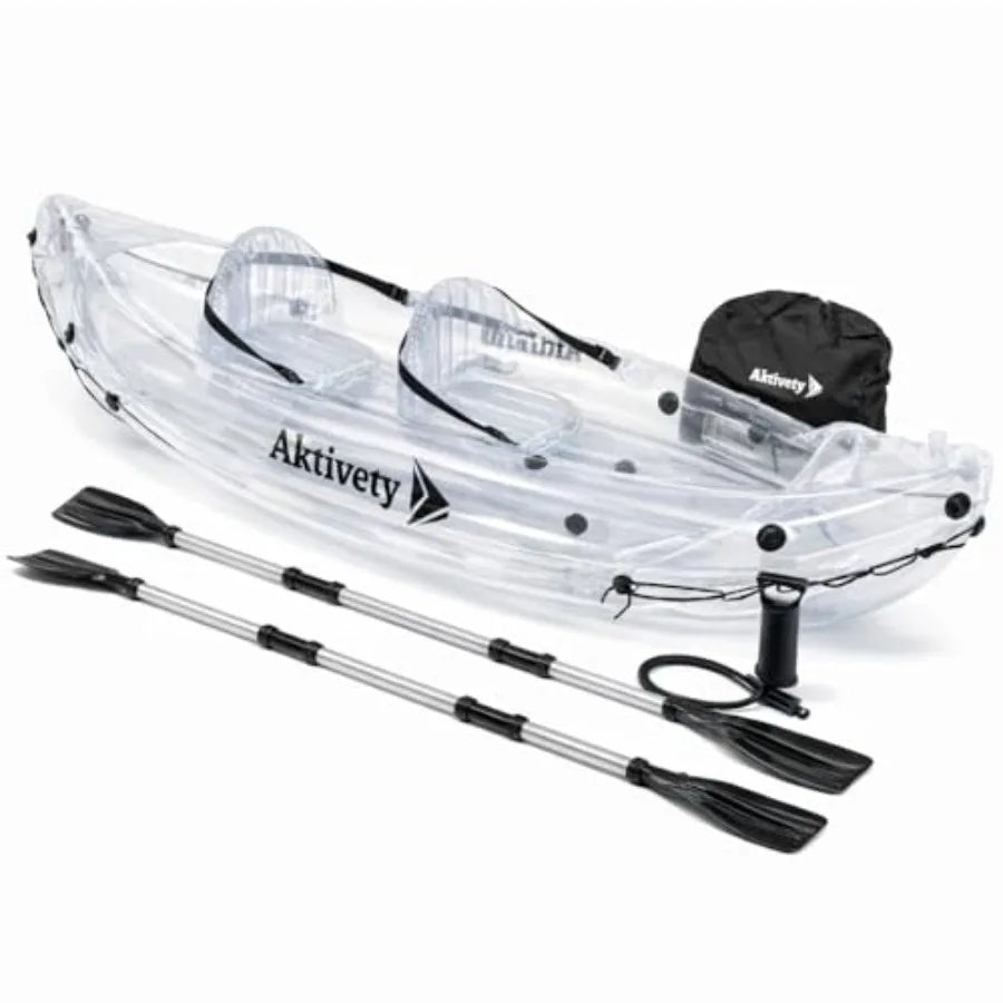 Clear Kayak Transparent 2-Seater Inflatable Tandem for Two Adults See-Through Style Complete Set with Adjustable Seats Pump Pad