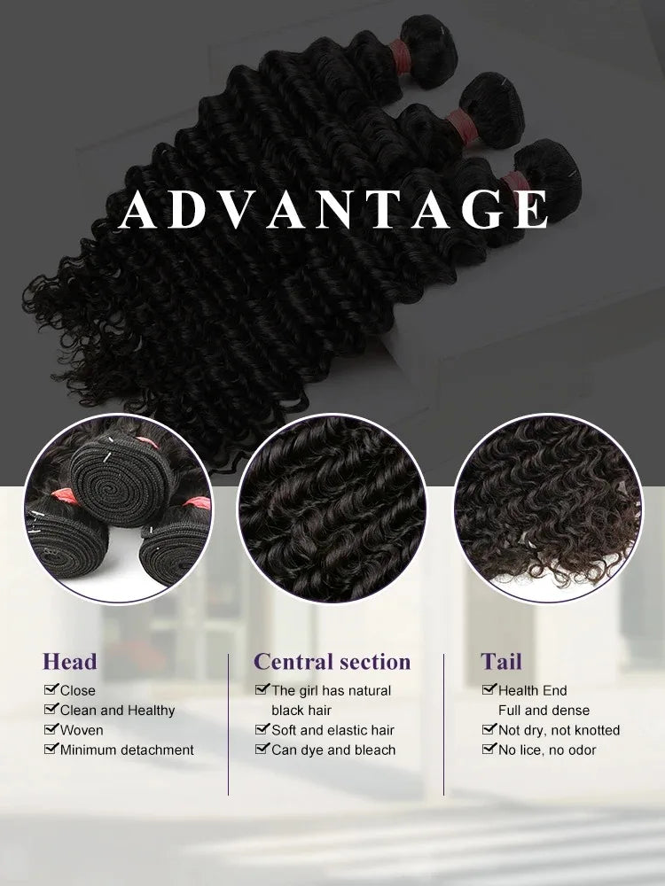 32 36 40 Inch Loose Deep Wave Human Hair Bundles Brazilian Remy Unprocessed Weaving Curly Hair Bundles 1 3 4 Extensions Deals