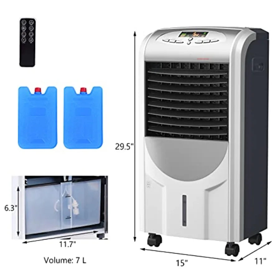 Portable Evaporative Air Cooler and Heater with Ice Crystal Box for Indoor Home Office Dorms Humidifier Fan with Remote Control