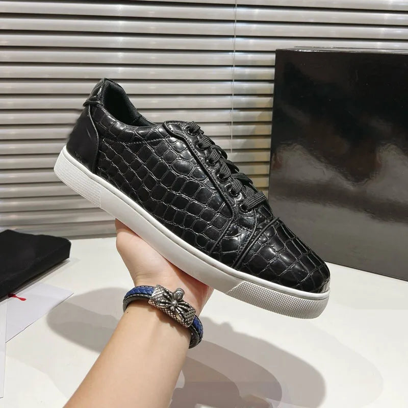 Men Real Leather Casual Shoes Fashion Red Sole Top Layer Cowhide British Style Comfortable Breathable Versatile Lace Up Loafers