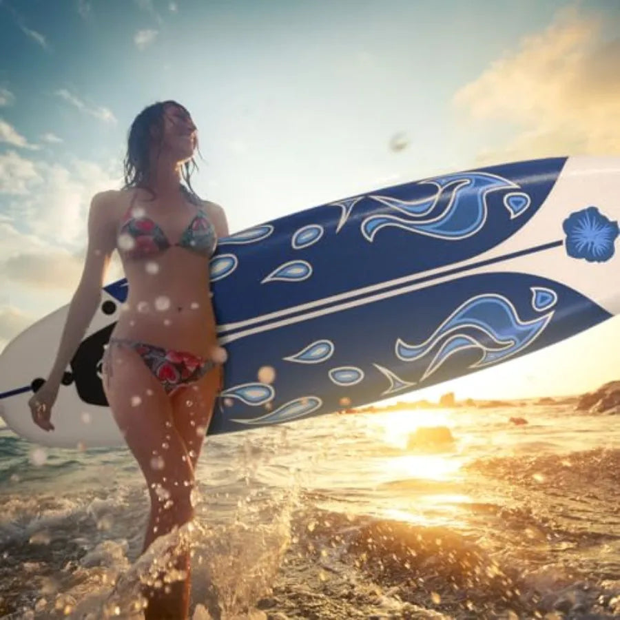 6' Surfboard Surfing Board with 3 Removable Fins Safety Leash EPS Core and EPE Deck Lightwght Surf Board for Teenagers Adults B