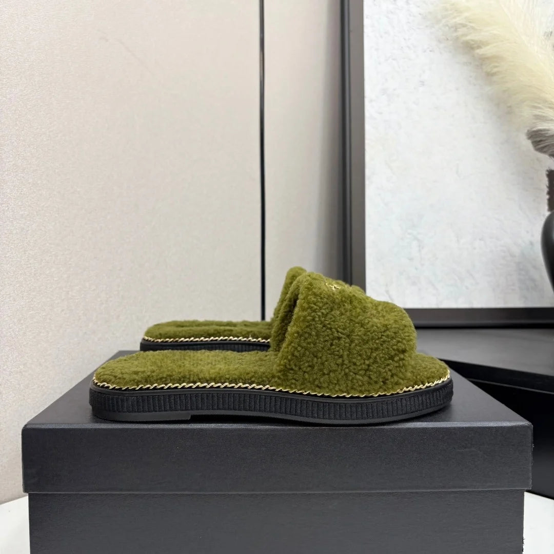 Women' Slippers Winter  Luxury Brands Open Toe Fluffy Solid Color House Slippers New Indoor and Outdoor Antiskid Cotton Shoes