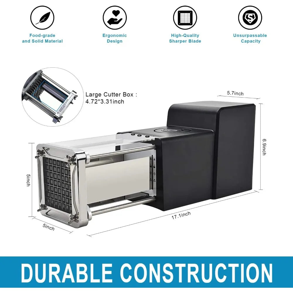 French Fry Cutter Electric Vegetable Slicer Stainless Steel with 3 Blades 1/4 3/8 1/2 Inch for Potatoes Carrots Onions
