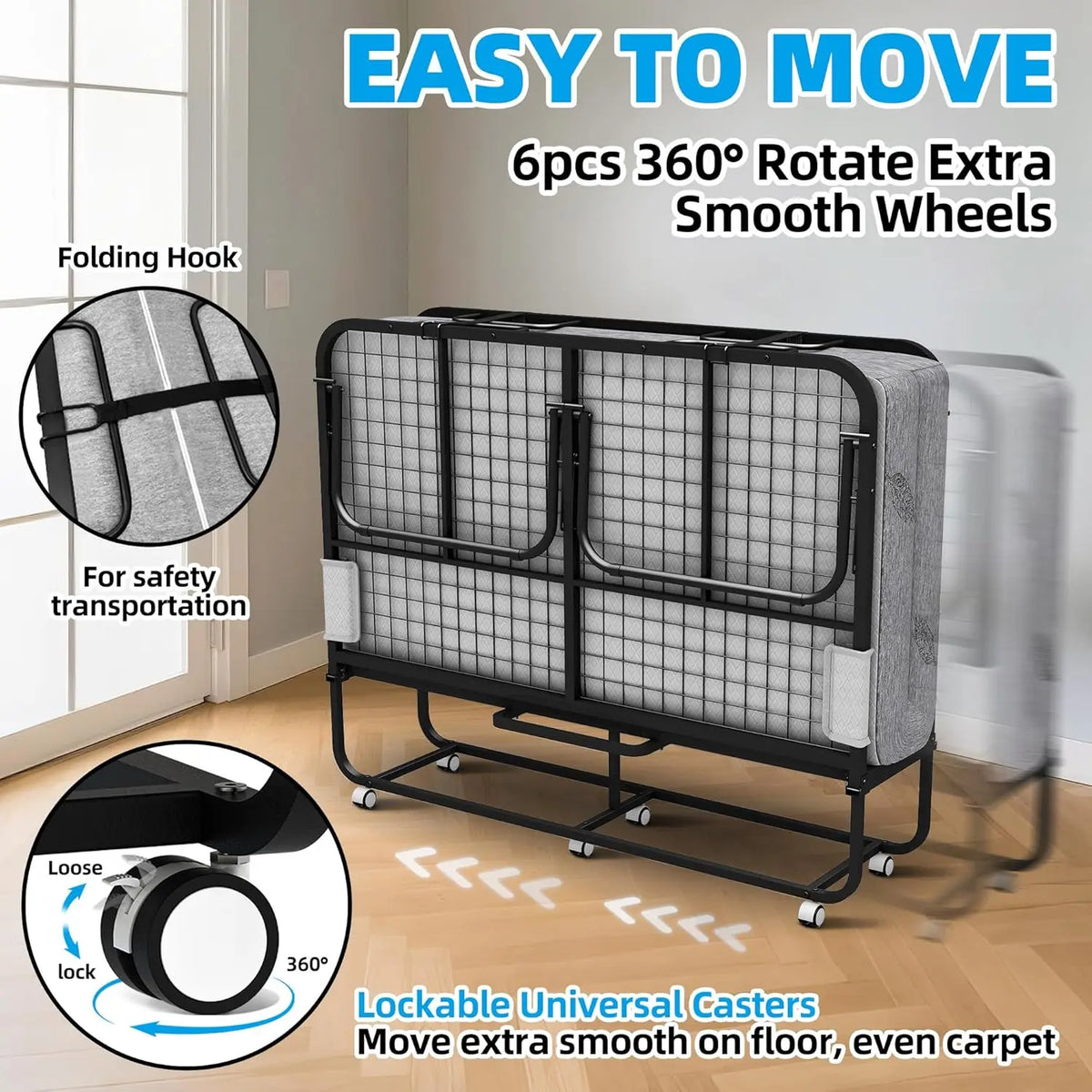 Folding Bed With Mattress Full Size 75 X 54 Inch For Adults Extra Large Foldable Rollaway Portable Fold Up Guest, Customized
