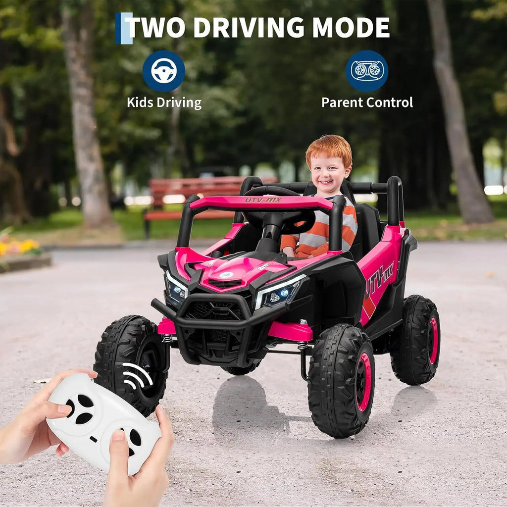 Bluetooth Music LED Lights Kids Ride On Car UTV Truck with Remote Control 4WD/2WD Switchable Electric Vehicle with Safety Belt