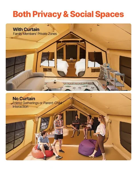 4 Season Inflatable Tent 8-12 Persons Luxury Family Camping Blow Up Tent Lightweight Easy Setup with Hand Pump