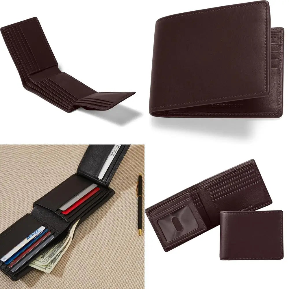 Men's Genuine Leather Bifold Wallet with 11 Card Slots and Double Bill Compartment