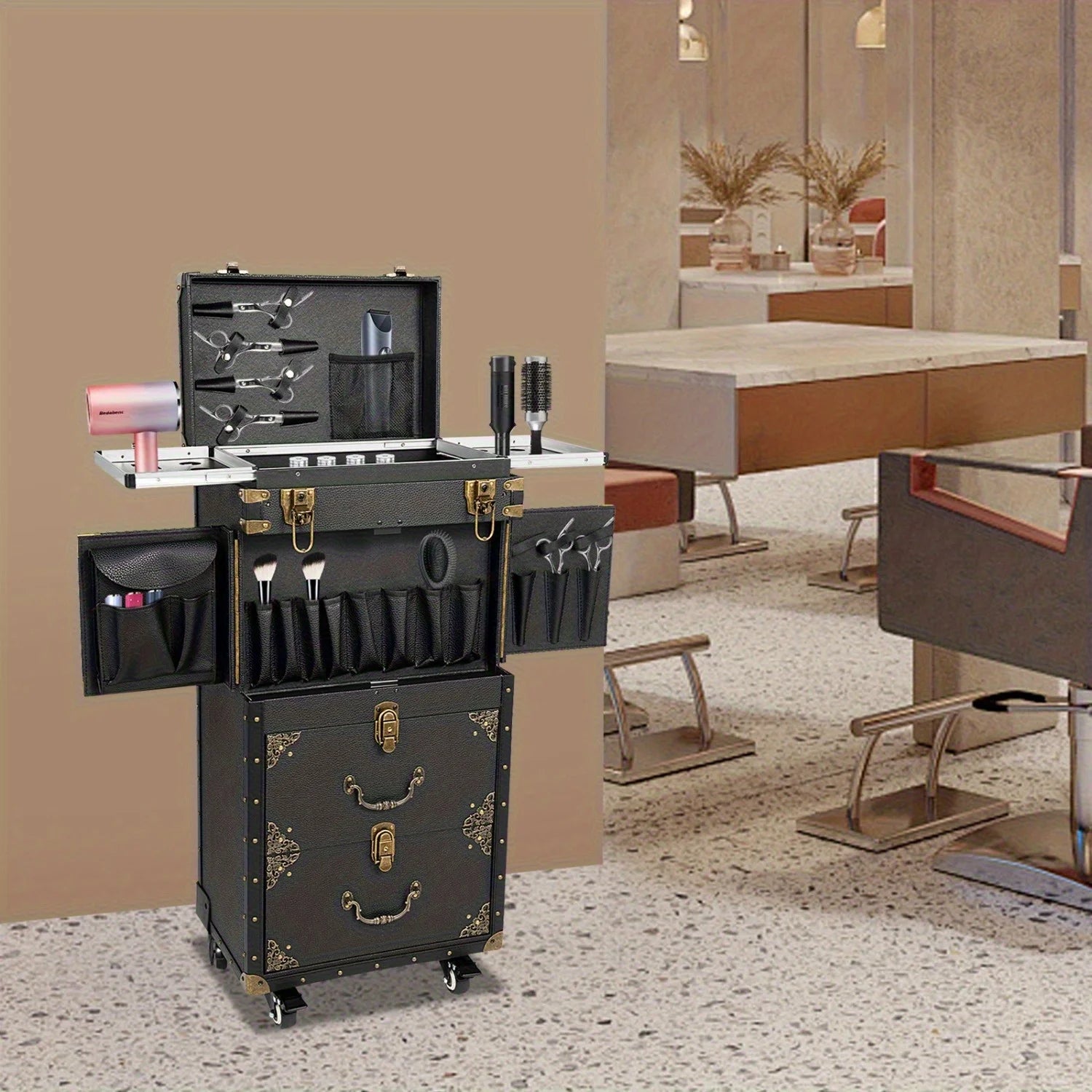 1 Professional Hairdressing Case Large Storage Partitioned Design for Hairstylists Organize Styling Tools Neatly Quick Access