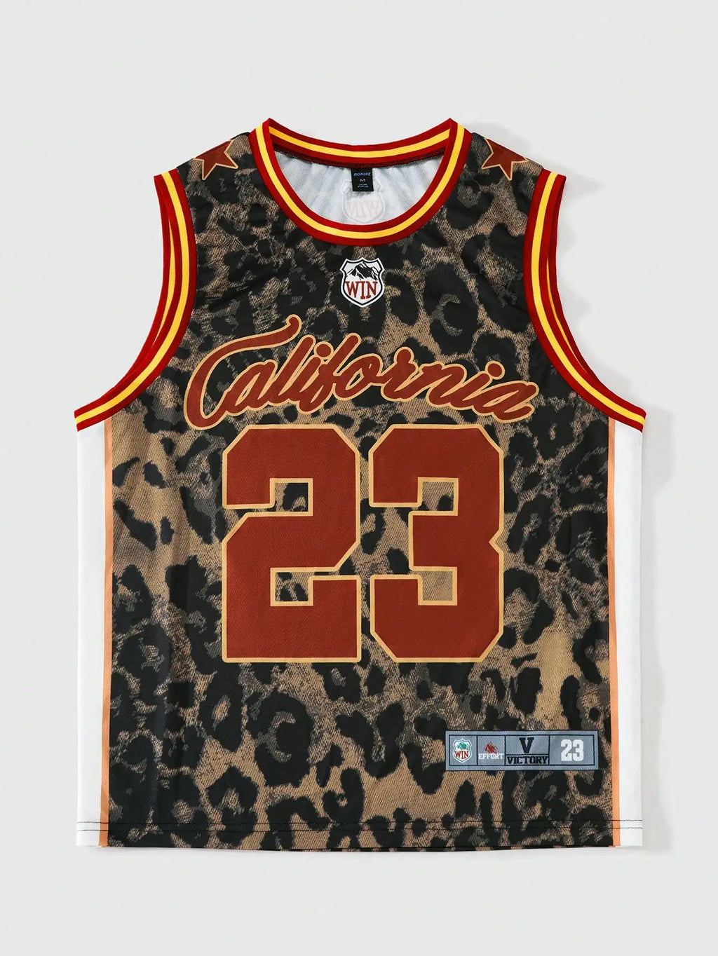 Men's Sleeveless Basketball-Style Tank Top with Leopard Print and Bold Number Design