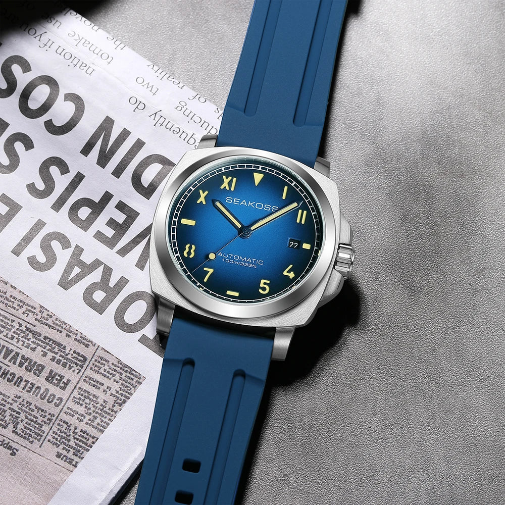 SEAKOSS Men's Diving Watch 10ATM Seagull ST1612 Movement Automatic  Watches for Men Luminous Calendar Sapphire Stainless Steel