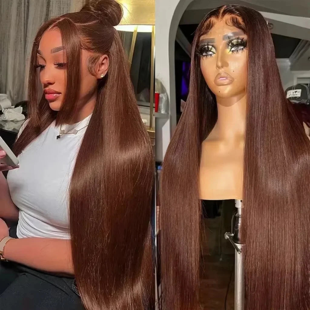13x6 Chocolate Brown Straight Lace Frontal Wigs 100% Human Hair Wig Transparent Brown HD Lace Front Wig 4x4 5x5 Colored Wigs