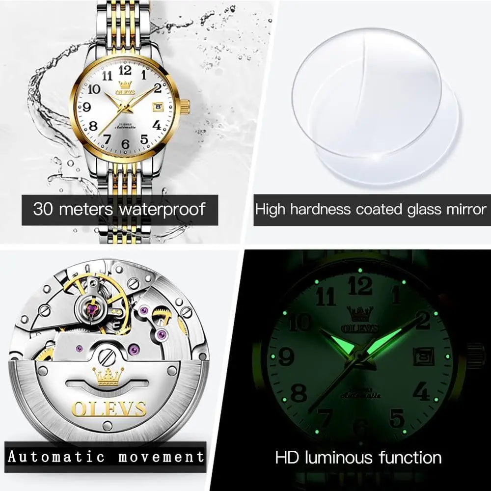 OLEVS Womens Automatic Watch Premium SmalDiamond Accented Sel Winding Waterproo Watches or Women ashion Ladies Watch