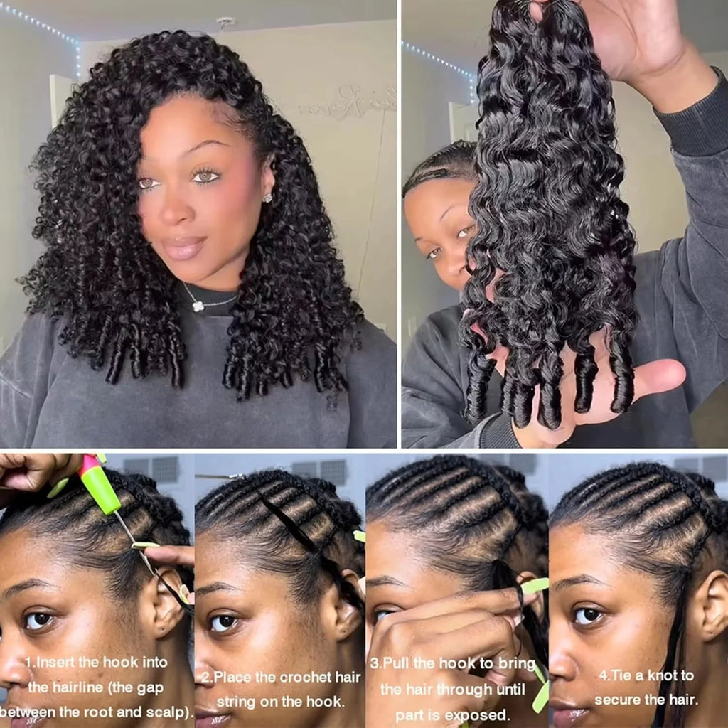 14A Burmese Curly Crochet Human Hair Extensions Knotless Pre-Separated Curly Human Hair With String Pre-Looped Reusable Feather