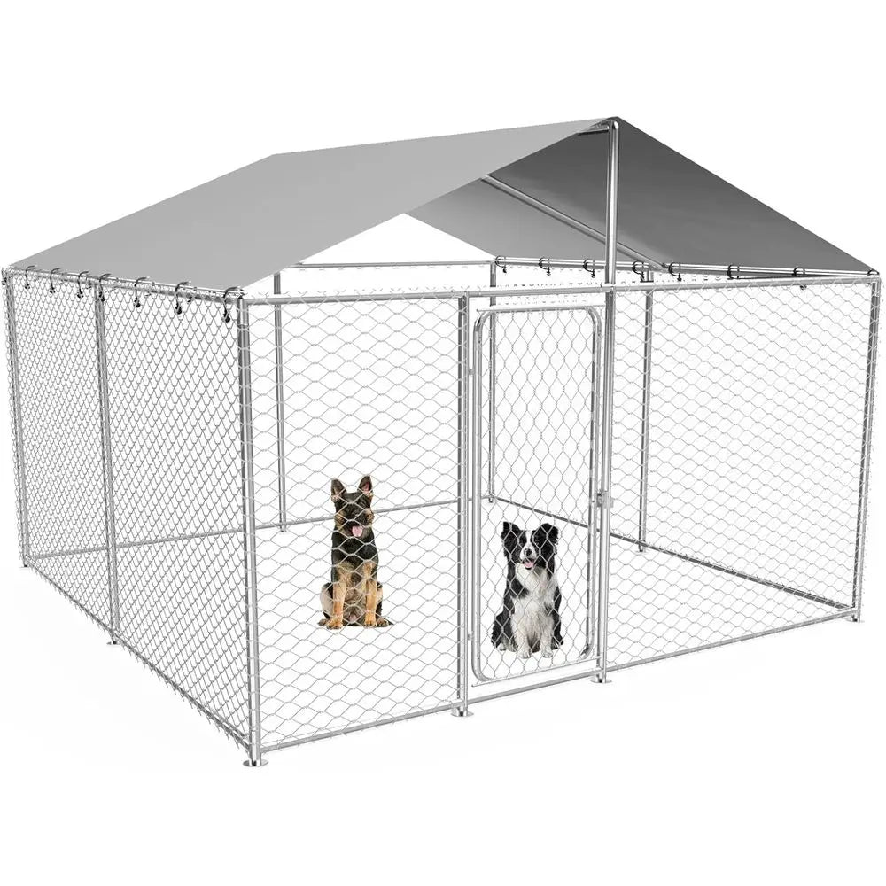 10x10 Heavy-Duty Steel Outdoor Dog Kennel with Waterproof Roof, Secure Lock, and UV Protection for Large Dogs