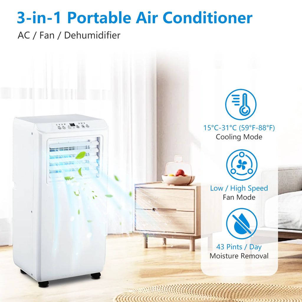 10000 BTU Portable Air Conditioner, 3-in-1 Cool/Dehumidifier/Fan For 450 Sq Ft, Quiet Floor AC With 24H Timer & Window Kit