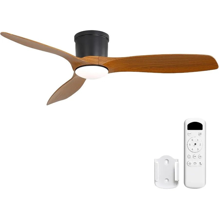 52 Inch Low Profile Ceiling Fans with Lights Modern Flush Mount Ceiling Fan with 3 ABS Blades 6500CFM Dimmable 6Speed 3Timer Re