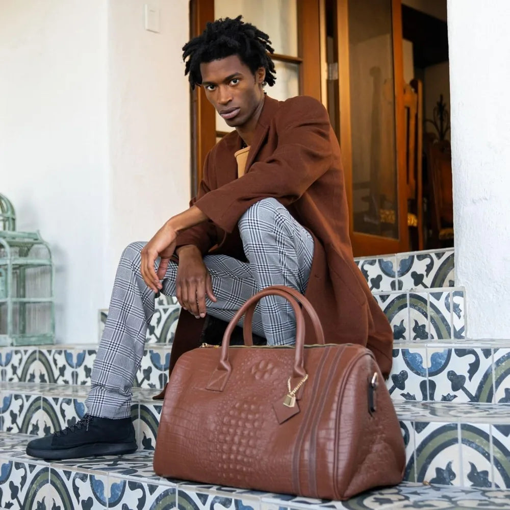 TSA Approved Premium Vegan Leather Travel Duffel Bag, Carry-On Size for Men and Women, Gold Hardware, Ideal for Tote & Carry Nee