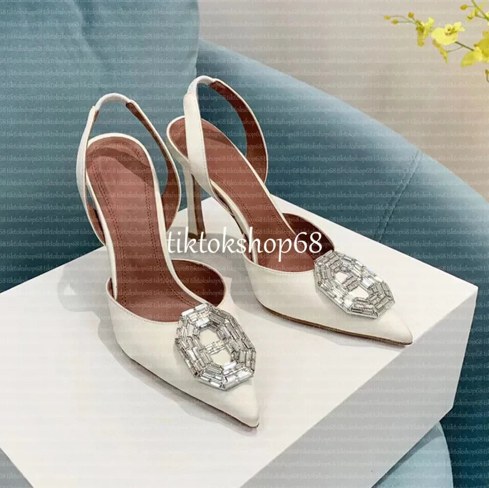 Amina muadii heels designer sandals womens wedding dress shoes satin pointed slingbacks bowtie pumps crystal sunflower flower hi