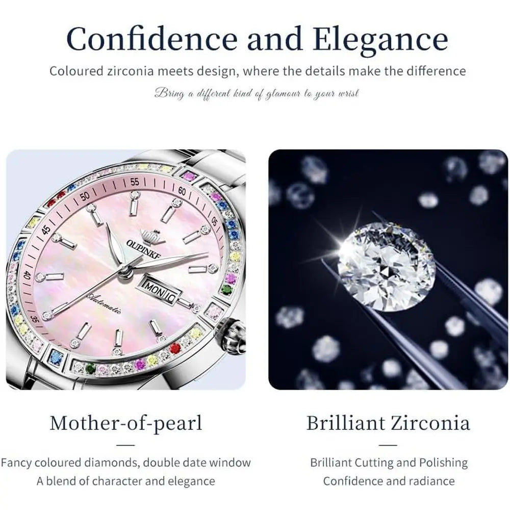 OUPINKE Automatic Watches or Women Diamond Luxury DrSel Winding StainlSteel Sapphire Crystal Ceic Ladies Watches