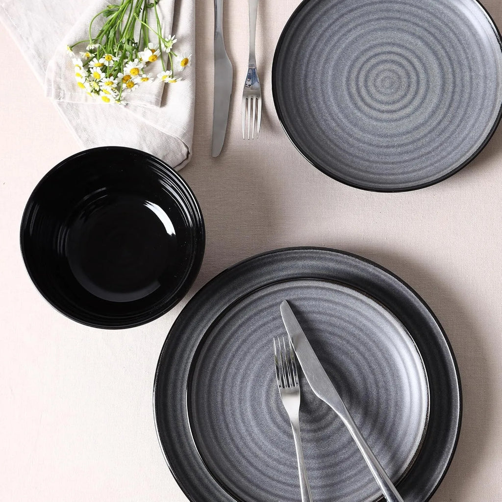 Ceramic Tableware Set12 Piece Stone Lain Dua Dinnerware Set Ceramic Plates and Bowls for Modern Dining