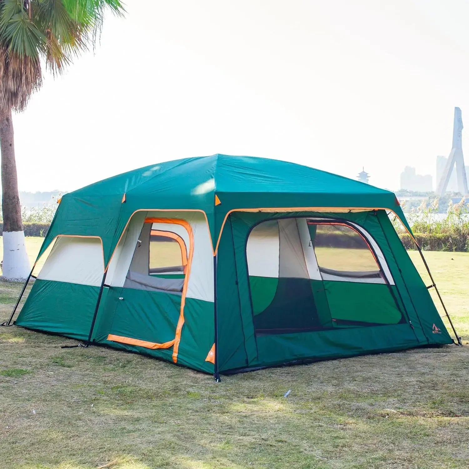 Extra Large Tent 6-10-12-14 Person(B),Family Cabin Tents,2 Rooms,3 Doors and 3 Windows with Mesh,Straight Wall,Waterproof,Double