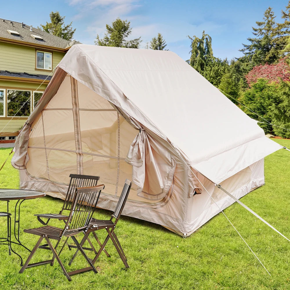 Inflatable Tent With Pump,4-6 Person Glamping Tent:Easy Setup 4-Season Waterproof,12 Mesh Windows