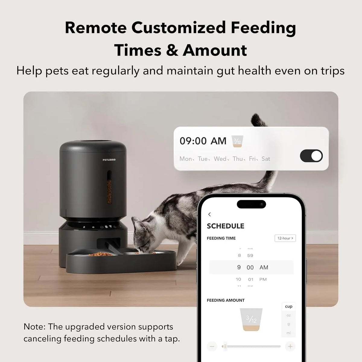 Automatic Cat Feeder for 2 Cats, WiFi Programmable Pet Food Dispenser with Airtight Lock, Dual Bowls & Low Food Sensor