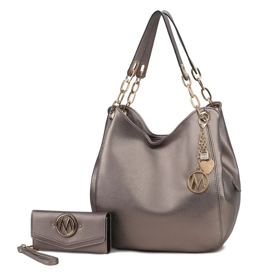 MKF Collection Ashley Vegan Leather Women's Hobo Shoulder Bag with Wallet - 2 Pieces in Black Eco-Friendly and Stylish Design f