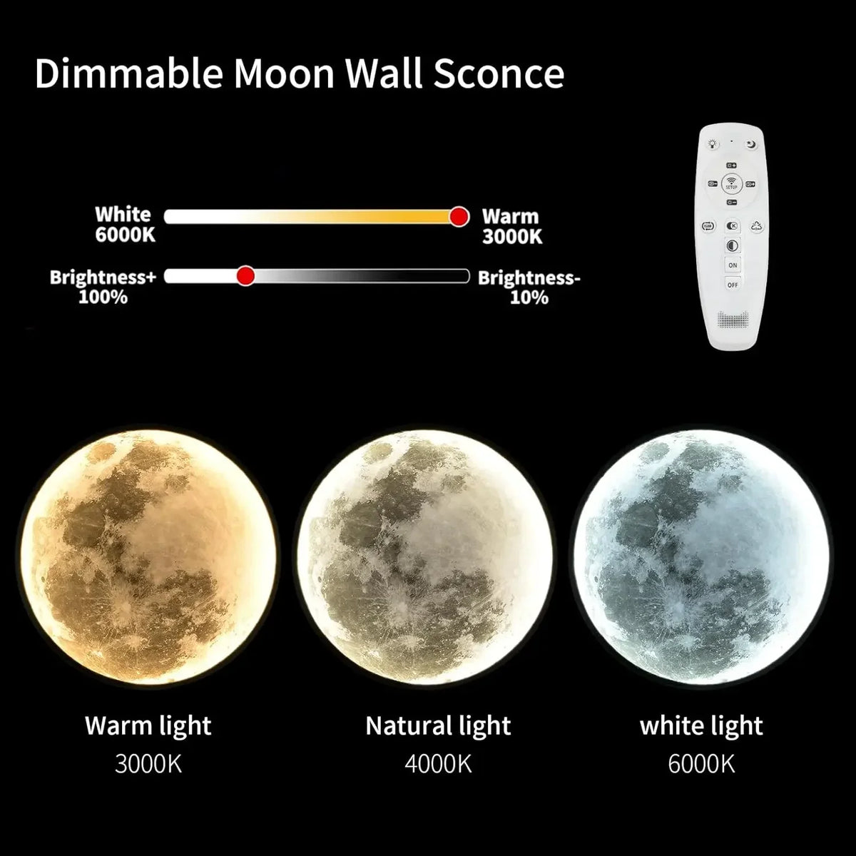 QIYIMEILUX 31.5 inch Large Moon Wall Sconce Plug in Dimmable Modern LED Wall Light with Remote Control 41W Black Wall Lamp Indoo