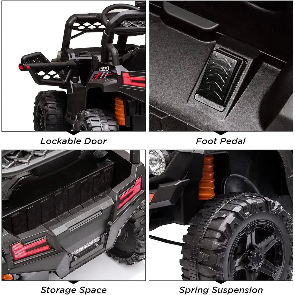 12V Kids Ride On Car Truck Toddlers Electric Car Toy with Remote Control, Spring Suspension, Led Lights, Music, White
