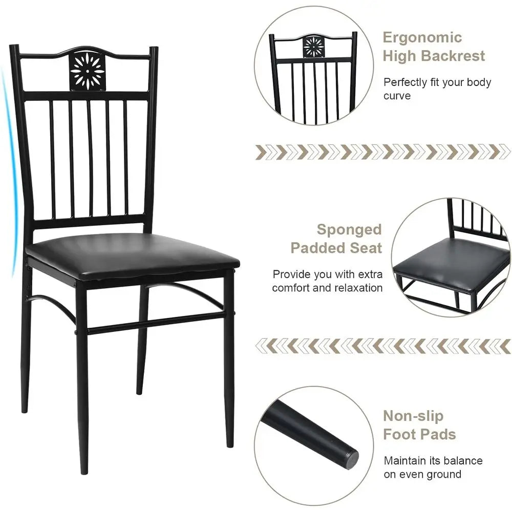 5-Piece Dining Set, 42 Rectangular Table with 4 Upholstered Chairs, Suitable for Home, Coffee Shop & Restaurant (Black)