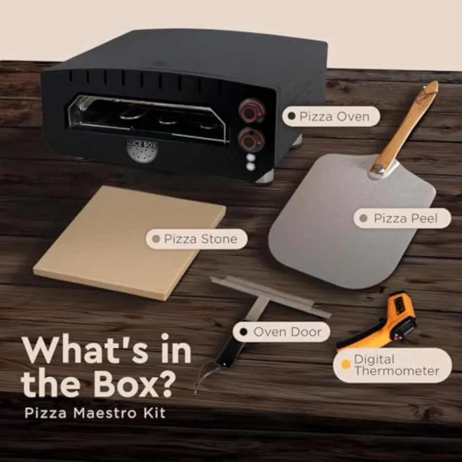 67970 Slice Box Outdoor Electric Pizza Oven for Outdoor Cooking Stainless Steel Construction Black Finish Rapid Heating and Eve