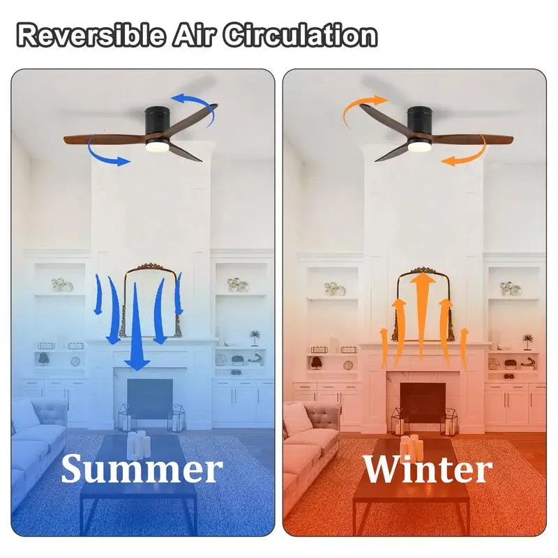 52" Ceiling Fan with Light, 3 Dark Walnut Wood Blades, Remote Control, 6-Speed Reversible DC Motor for Bedroom, Dining Room,