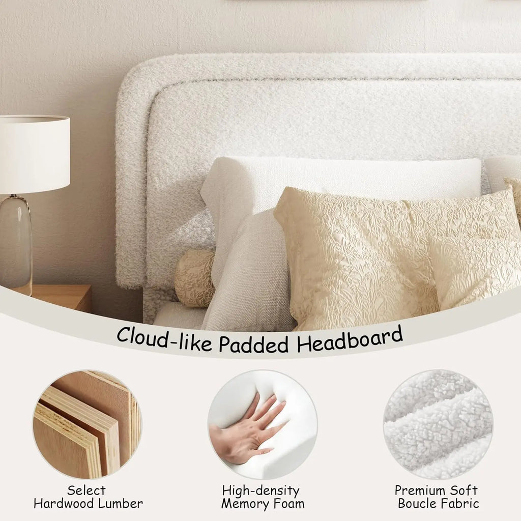 Upholstered Platform Bed Adjustable Headboard Rounded Corners Noise Free Easy Assembly White, Customized