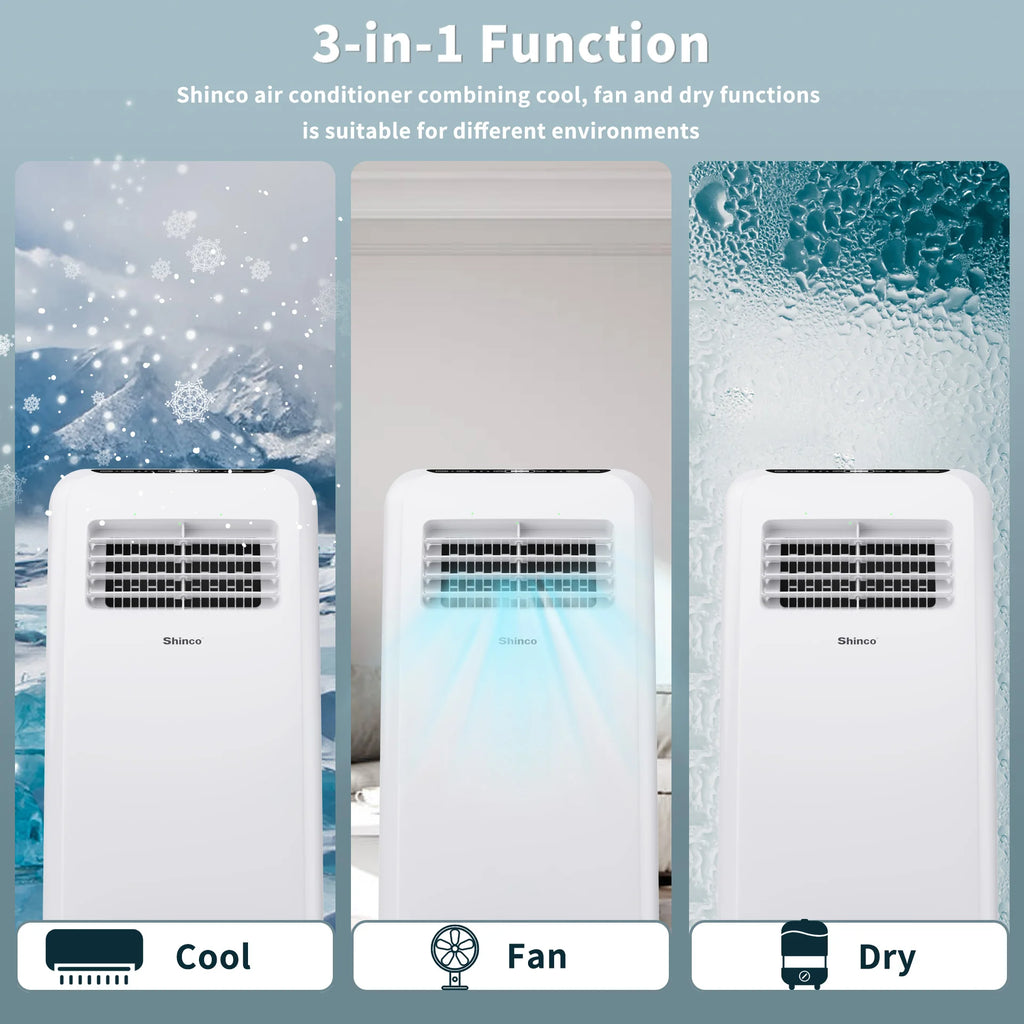 Shinco 8,000 BTU Portable Air Conditioner - 3-in-1 Cool/Dehumidifier/Fan for Rooms Up to 350 sq.ft, Remote Control & 24H Timer