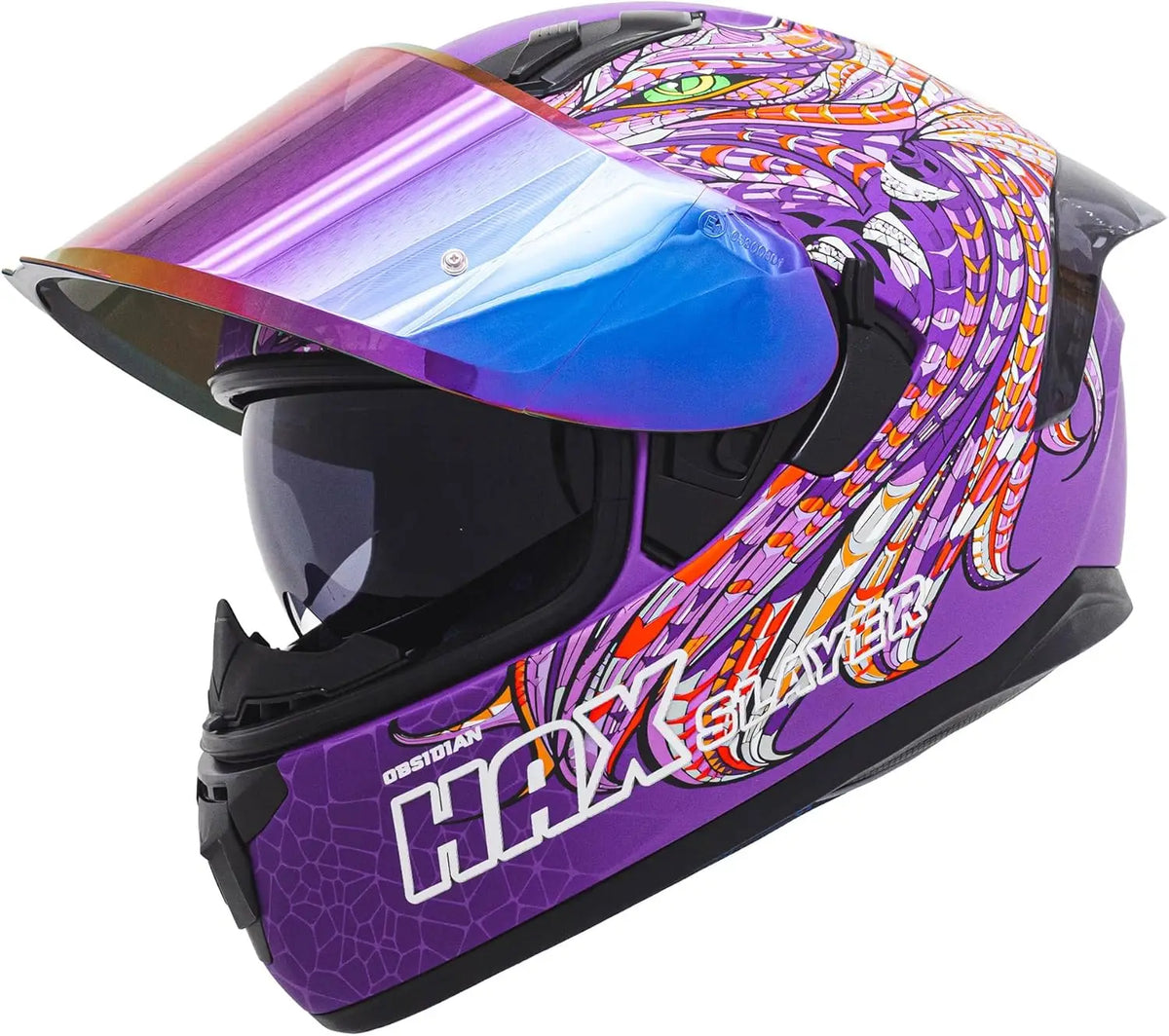 Obsidian Full Face Dual Visor Adult Motorcycle Helmet for Motorbike Street Bike with Pinlock Ready DOT Approved Slayer Purple XX