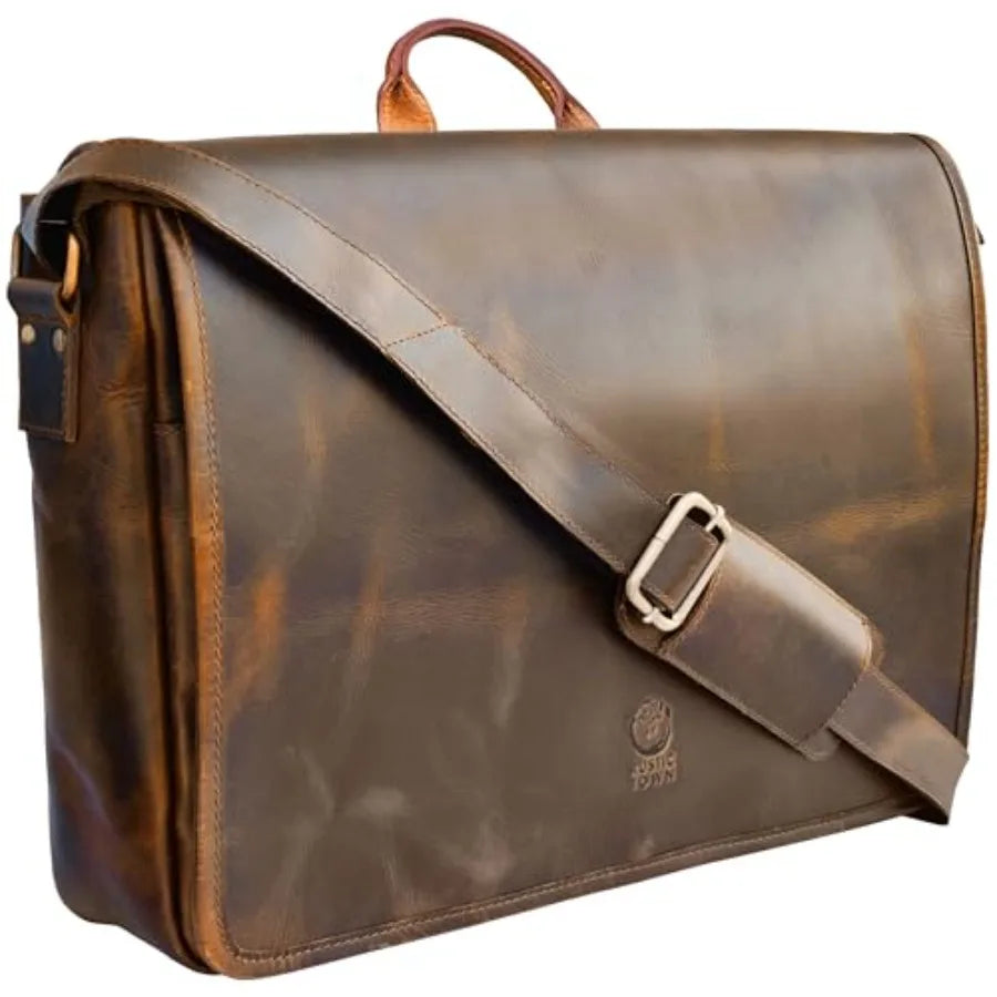 Leather Messenger Bag for Men 14" Leather Laptop Bag Vintage Crossbody Office Satchel Travel Shoulder Bag