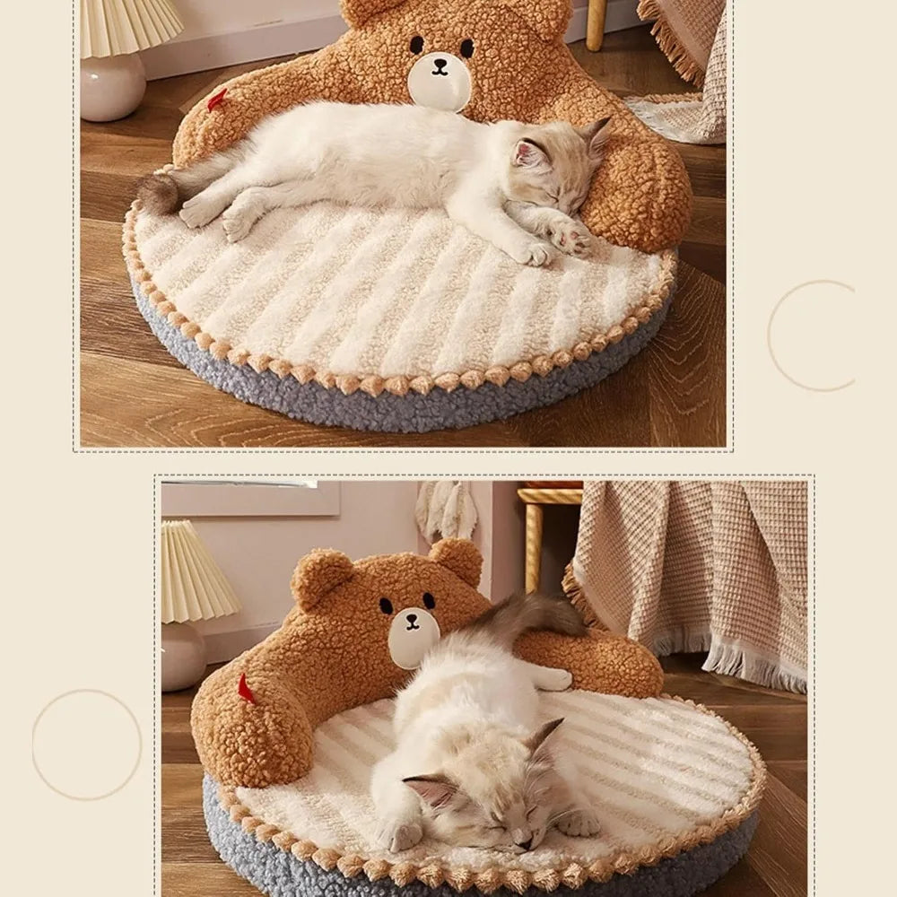 Round Multifunctional Washable Cat Nest, Cute Pet Bed for All Seasons, Comfortable Sleeping House for Indoor Cats
